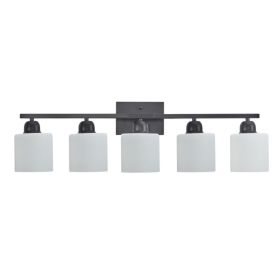Black Bathroom Light Fixtures, 5-Light Modern Vanity Light Over Mirror, Wall Sconces With Milky White Frosted Glass Shades, E26 Socket   Bulbs No (Option: Default)