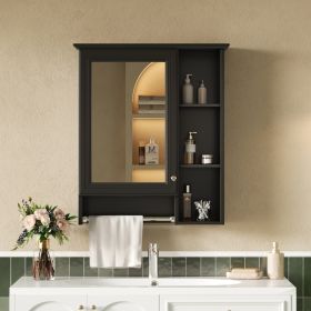3-in-1 Bathroom Mirror Cabinet, 24-inch Wall Mounted Medicine Cabinet With Adjustable Shelf & Tower Bar, High-Definition Mirror With Storage For (Option: Black)