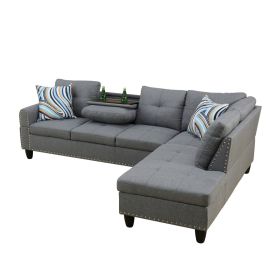 Self-pickup Only--Grey Linen 3-Piece Sofa Set Living Room Sofa (Option: F09919B   2PCS   S.C)