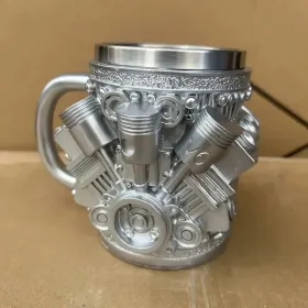 V6/V8 Engine Design Mug - Heavy-Duty Metal Construction, Double-Wall Insulated Cup With Non-Slip Grip - Vintage Automotive Beer Cup, Coffee Mug Gift F (Option: V6)