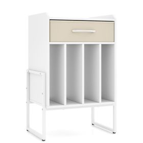 Record Player Stand With Drawer And Record Holder For Music Room, Living Room And Study (Option: White  Beige)