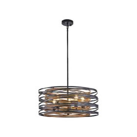 20  Rustic Industrial Pendant Light, 5-Light Black And Walnut Metal Cage Chandelier With Wood Accents For Kitchen Island And Dining Room  No Bulb (Option: Default)
