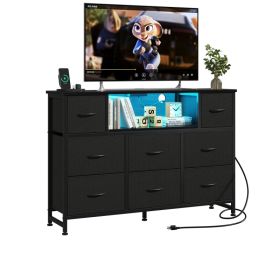 A Storage Cabinet With 8 Fabric Drawers And An Electrical Socket, And An LED TV Cabinet With USB And Type-C Interfaces (Option: Black)