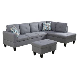 Pickup Only--66.5 Grey Linen 3-Piece Living Room Sofa Set (Option: F09810B.3PCS.S.C.O)