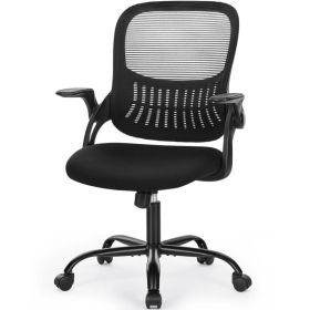Office Mid Back Ergonomic Mesh Computer Desk Larger Seat Executive Height Adjustable Swivel Task Chair With Lumbar Support (Option: Black)