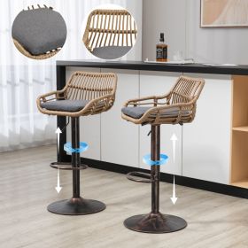 Modern Swivel Bar Stools Set Of 2 Adjustable Counter Height Chairs With Footrest For Kitchen, Dining Room  Gray (Option: Gray)
