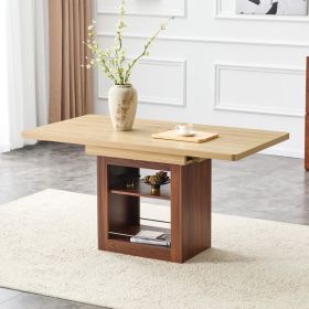 An Expandable Dining Table With Storage Space, A 59 Inch To 71 Inch Expandable Kitchen Dining Table. Wood Color Rectangular Pull Table With Sturd (Option: Walnut  Wood)