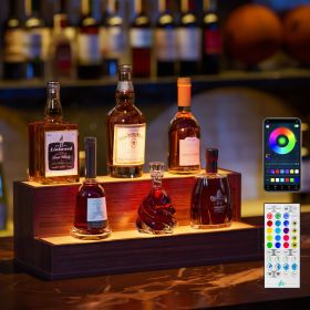 LED Lighted Liquor Bottle Display Shelf, 20 Inch Bar Display Shelf, DIY Illuminated Bottle Shelf With App & Remote Control, 2 Step Freestanding H (Option: Walnut)