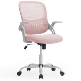 Office Mid Back Ergonomic Mesh Computer Desk Larger Seat Executive Height Adjustable Swivel Task Chair With Lumbar Support (Option: Pink)