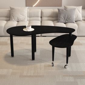 Contemporary Rotatable Cocktail Table With Solid Rubber Wood Legs, 360 Degree Rotating Coffee Table With Wood Grain Veneer Tabletop Black  Walnut (Option: Black)