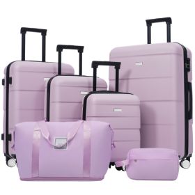 Hardshell Luggage Sets 6 Piece With 2 Bags,Carry On Suitcase With Handle Password Lock Double Spinner Wheels, Lightweight 16-20-24-28 Luggages (Option: Pink Purple)