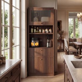 Tall Pantry Cabinet 71 Inch Freestanding Storage Cabinet With Doors And Shelves, Adjustable Shelves, Drawer & Anti-Tip Kit, E1-Grade Wood, Walnut (Option: Walnut)