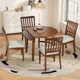 5-Piece Round Dining Table Set For 4 People, 1 Folding Wood Dining Table   4 Upholstered Chairs, Space-Saving Design For Small Apartments And Din (Option: Brown)