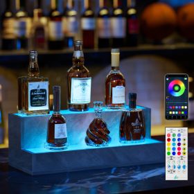 LED Lighted Liquor Bottle Display Shelf, 20 Inch Bar Display Shelf, DIY Illuminated Bottle Shelf With App & Remote Control, 2 Step Freestanding H (Option: Cement Grey)