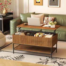 Lift Top Coffee Table 39.4 Inch Rectangle, Farmhouse Style With Hidden Storage & Lower Shelf, Sturdy Steel Legs, Easy Assembly For Living Room, R (Option: Brown)