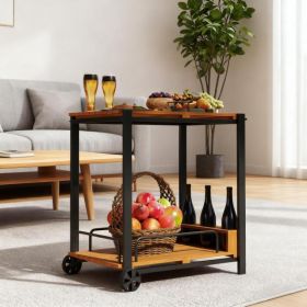 2-Tier Coffee & Drink Cart With 3 Bottle Holders (Option: Teak)