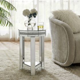 Mirrored Octagon End Table With Crystals Inlay, 2-Tier Modern Small Sofa Table With Storage, Silver Accent Side Table For Living Room, Bedroom, C (Option: Silver)