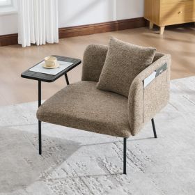 Leisure Chair, Lounge Relaxing Chair With Small Table And Back Pillow, Modern Upholstered Chairs With Metal Legs And Side Pockets , Single Sofa F (Option: Khaki)