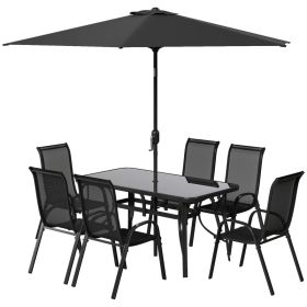 8 Pieces Patio Furniture Set With 9Ft Patio Umbrella, Outdoor Dining Table And Chairs, Black (Option: Black)