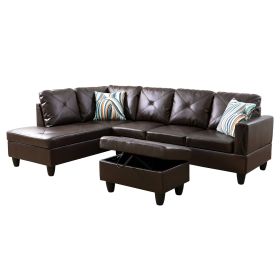 Pickup Only--Brown Faux Leather 3-Piece Couch Living Room Sofa Set (Option: F09823A3PCS  S.C.O)