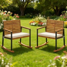 Lawn Rocking Chair Set Of 2 Rocking Chairs With Armrests Cushion, Cream White (Option: Cream White)