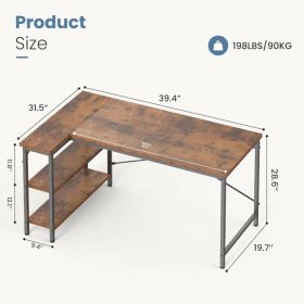 L-shaped Office Desk, 39-55inch Computer Desk, Writing Work Desk With Reversible Storage Rack (Option: Brown39in)