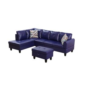 Pickup Only--Dark Blue-Violet Faux Leather 3-Piece Living Room Sofa Set (Option: F09730A3PCS  S.C.O)