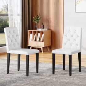 2-pack White PU Dining Chairs Ergonomic Buckle Backrest, 35 Inches High, Black Metal Legs,Combines Comfort And Texture.Perfectly Suitable For Fam (Option: White  Black)