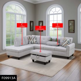 Self-pickup Only--Grey White Flannel 3-Piece Sofa Living Room Sofa Set (Option: F09913A   3PCS  S .C . O)