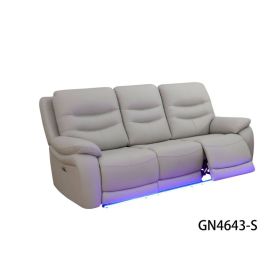 Pickup Only--Light Grey Breathing Leather And PVC 3-Piece Living Room Recliner Sofa Set (Option: S)