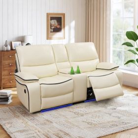 Pickup Only---Off-White Bonded Leather Living Room Intelligent Recliner 3-Piece Sofa Set (Option: L)