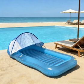 Inflatable Maple Leaf Floating Bed Swimming Ring Backrest Float Raft (Option: Blue With A Canopy-214x145cm)