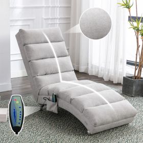 COOLMORE Luxury Upholstered Chaise Lounge Chair With Vibration For Relaxation, Modern Fixed Back Fabric Leisure Recliner Sofa For Living Room Bed (Option: Light Grey)