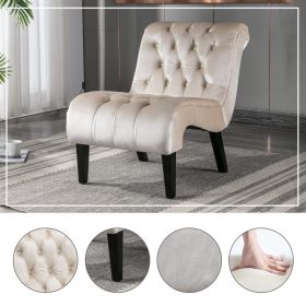 COOLMORE Modern Velvet Armless Accent Living Room Chair   Leisure Chair,Upholstered Fabric Button Comfortable Chair With Wooden Legs For Bedroom, (Option: Beige)
