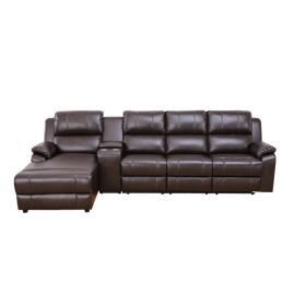 Pickup Only---Brown Breathing Leather 4-Piece Living Room Recliner Sofa Set (Option: S. RC .CO)