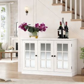 45 Wide Storage Cabinet With 3 Mirrored Acrylic Doors, Sideboard With Adjustable Shelves For Living Room Dinning Room Kitchen, Made With Decorati (Option: White Oak)