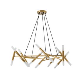 41 Golden Modern Chandelier Light Fixture, Branch Design With Frosted Tubes, Black Cords, Adjustable Height Pendant Light For Dining Room, Living (Option: Default)