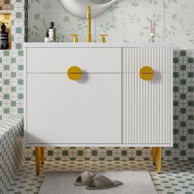 36 Bathroom Vanity With Resin Basin Sink, Modern Bathroom Sink Cabinet, Storage Cabinet With Soft-Closing Door And Drop-Down Door (Option: White)