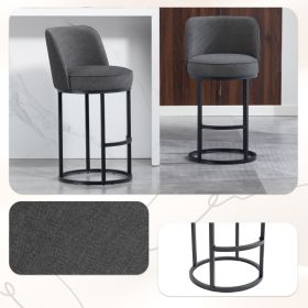 Counter Height Bar Stools Set Of 2, Modern Barrel Counter Stools With Backrest, Linen Fabric Upholstered Accent Bar Stools For Kitchen Island (Option: Gray)