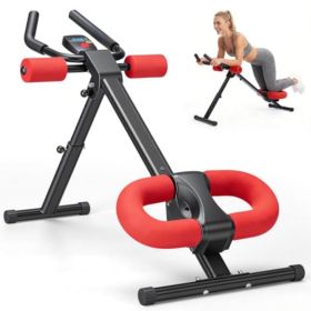 Adjustable Abdominal Training Machine, Featuring 2 Incline Angles And 5 Height Adjustment Levels, Equipped With A Liquid Crystal Display And Fold (Option: Black and red)