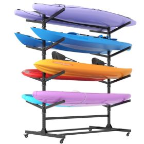 82 H Kayak Storage Rack, Heavy Duty Freestanding Kayak Storage Rack -Adjustable 8 Kayak Stand With Wheels For Garage, Indoor & Outdoor Use, 58 Dx (Option: Black)