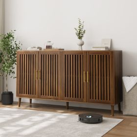 63 Inch Walnut Sideboard Buffet Cabinet With Storage ,Grille-Striped 4 Doors Sideboard,Multifunctional Accent Cabinet For Dining Room,Living Room (Option: Walnut)