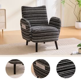Modern Style Armchair With Sanded Fabric, Side Storage Pocket, Solid Wood Legs, Comfortable Reading Chair For Living Room, Bedroom, Officel (Option: Black)
