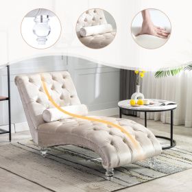 Velvet Chaise Lounge Indoor,Button-Tufted Upholstered Chaise Lounge Chair With Pillow For Bedroom Living Room Office  Beige Velvet (Option: Beige)