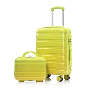 14-20 2 Pcs-set In PC Spinner Wheel Luggage, Carry On Suitcase, With Gradient Color And Combination Lock  Yellow-Green (Option: Green  Yellow)