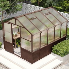 8x10 FT Greenhouse Kit, Wood Greenhouses With 6MM Polycarbonate Panel, Green House With Adjustable Vent & Lockable Door, Walk-in Greenhouse For O (Option: Dark Coffee)