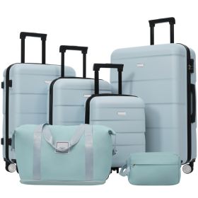 Hardshell Luggage Sets 6 Piece With 2 Bags,Carry On Suitcase With Handle Password Lock Double Spinner Wheels, Lightweight 16-20-24-28 Luggages (Option: Light Blue)