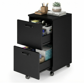 Double-drawer Filing Cabinet, With An Under-table Printer Stand And Lockable Wheels, Designed For Storing A4-sized And Standard-sized Documents. (Option: Black)