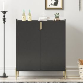 2 Doors Home Wine Bar Cabinet With Wine Rack & Adjustable Storage Shelf, Modern Sideboard With Soft-closing Hinge, Dinning Room Buffet Cabinet, L (Option: Black)