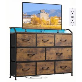 A Fabric Drawer Dressing Table With Power Sockets And LED Lights, A Multi-functional TV Cabinet And Storage Cabinet (Option: Brown)